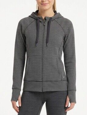 GAP Black and White Striped Zip-Up Hoodie Sz L